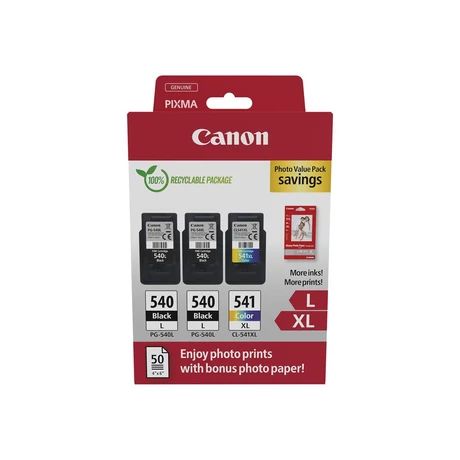 Canon PG-540L+PG-540L/CL-541XL (2x11ml BK+15ml CMY) eredeti 3db-os tintapatron csomag+Fotópapír