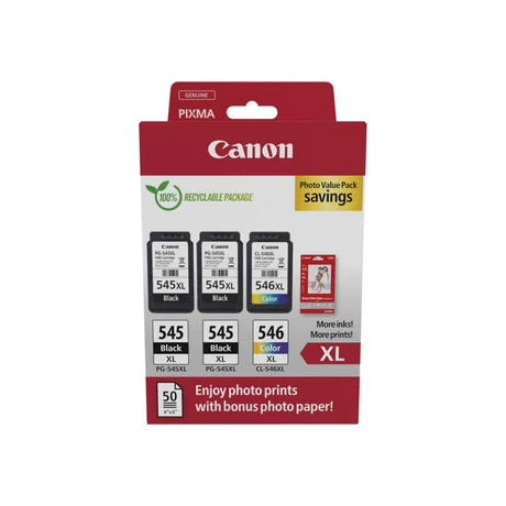 Canon PG-545XL+PG-545XL/CL-546XL (2x15ml BK+13ml CMY) eredeti 3db-os tintapatron multipack+Fotópapír