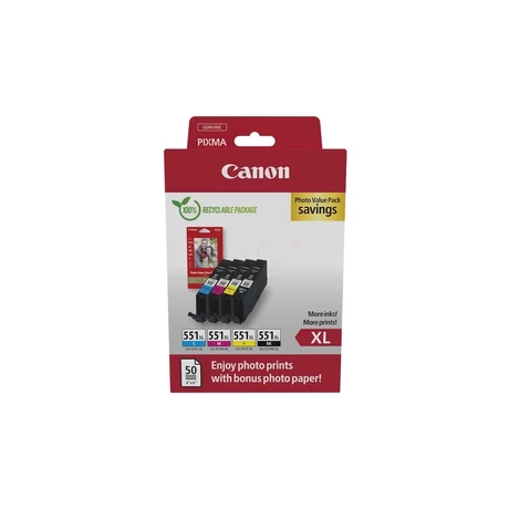 Canon CLI-551XL (BK/C/M/Y) Eredeti tintapatron multipack + Fotópapír